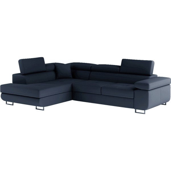 Canapé d'angle convertible en simili cuir 5 places, ANVERS SIMILI, bleu foncé, angle gauche