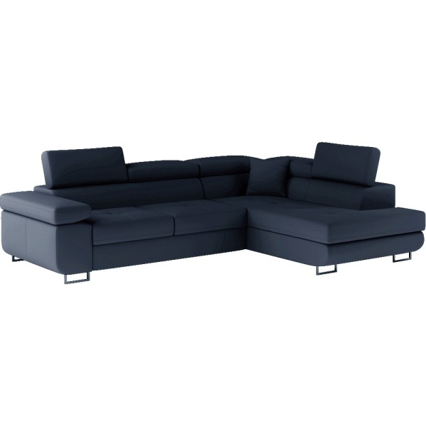 Canapé d'angle convertible en simili cuir 5 places, ANVERS SIMILI, bleu foncé, angle droit