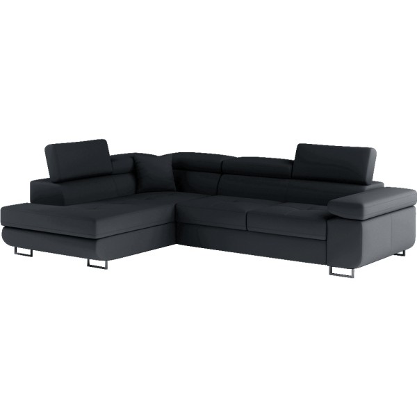 Canapé d'angle convertible en simili cuir 5 places, ANVERS SIMILI, noir, angle gauche