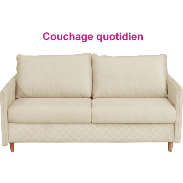 Canapé 3 places convertible en velours de luxe SANREMO, couchage quotidien, beige