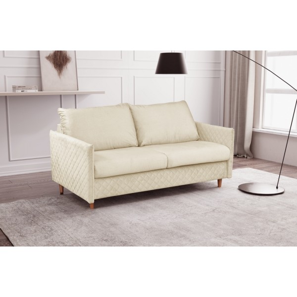 Canapé 3 places convertible en velours de luxe SANREMO, couchage quotidien, beige