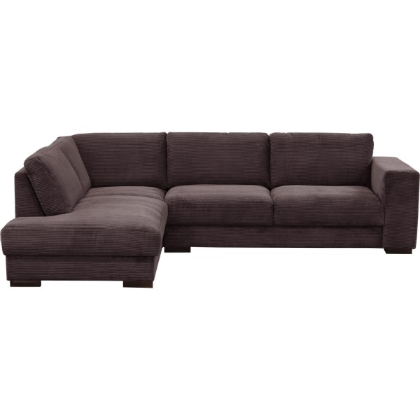 Canapé d'angle en velours côtelé luxe 5 places, SANDRO, chocolat, angle gauche (vu de face)