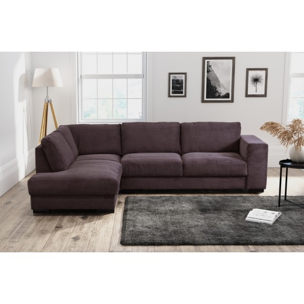 Canapé d'angle en velours côtelé luxe 5 places, SANDRO, chocolat, angle gauche (vu de face)