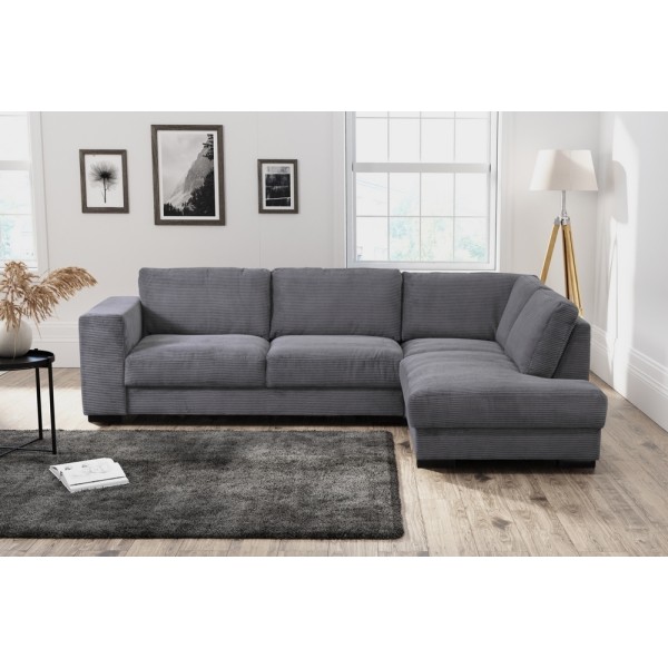 Canapé d'angle en velours côtelé luxe 5 places, SANDRO, gris foncé, angle droit (vu de face)