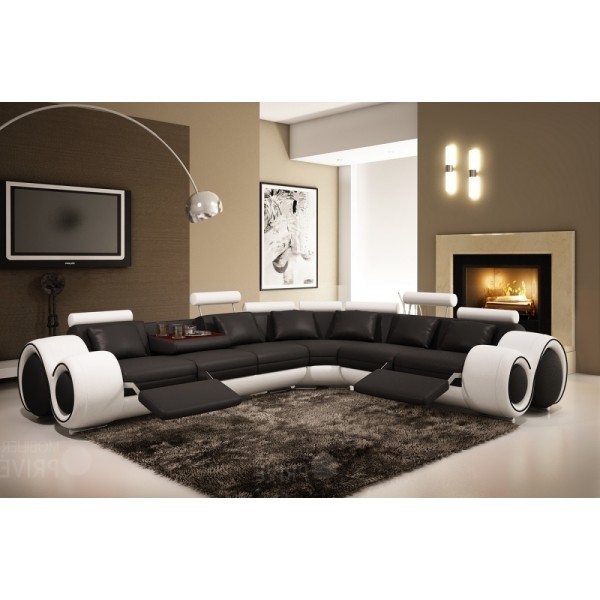 Canapé d'angle en cuir italien 5/6 places PETIT EXCELIA, noir et blanc, angle droit,