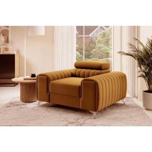 Fauteuil 1 place en tissu velours catégorie luxe, bronze, LARIO