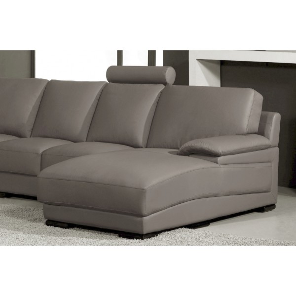 Canapé d'angle en cuir italien 6/7 places MISTER, gris clair