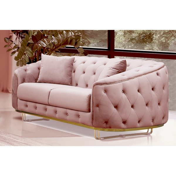 Canapé 3/4 places - rose pale - en tissu velours de qualité luxe, LUXOR