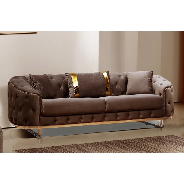 Canapé 2 places - chocolat - en tissu velours de qualité luxe, LUXOR