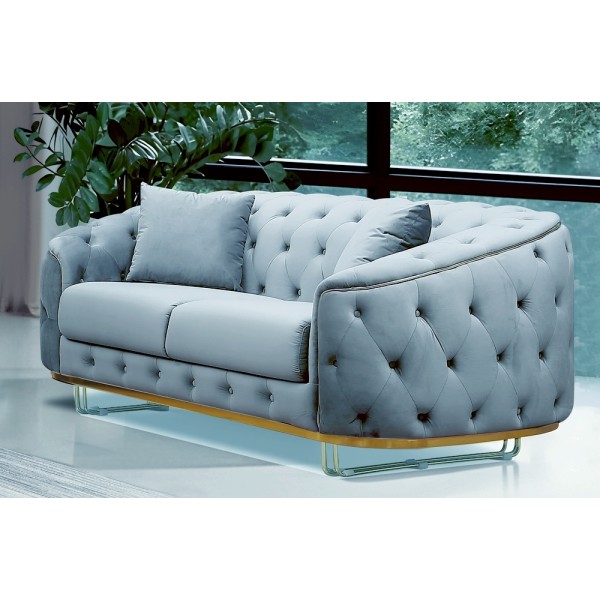 Canapé 2 places - bleu azur - en tissu velours de qualité luxe, LUXOR