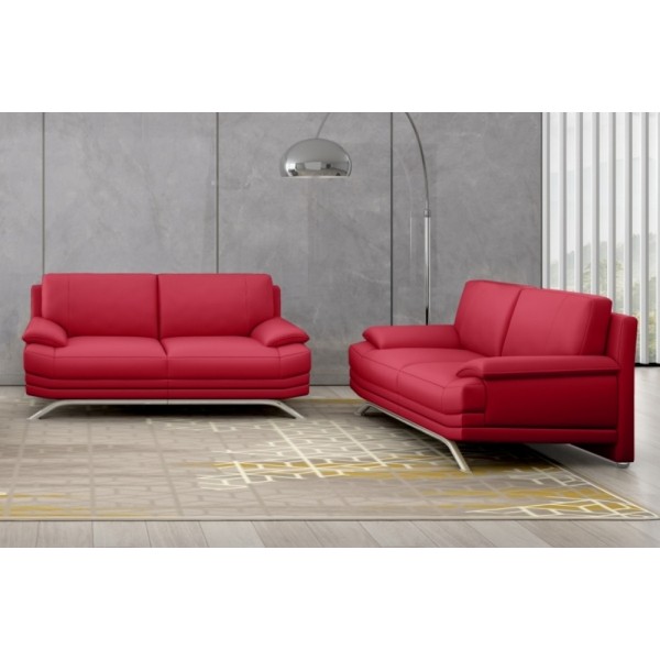 Ensemble de 2 canapés 3+2 : Canapé 3 places + canapé 2 places, en cuir LUXE italien MARINI, rouge