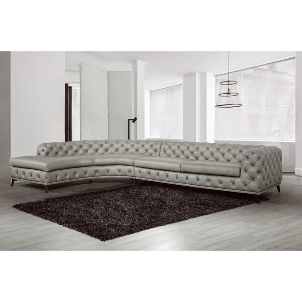 Canapé d'angle en 100% Tout Cuir italien - 7 places PRESTIGO, gris, angle gauche