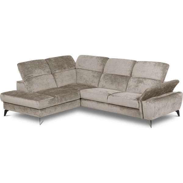 Canapé d'angle convertible en velours luxe - 5 places, SIENNA, taupe, angle gauche