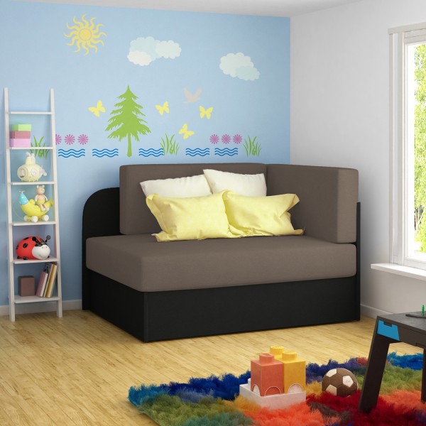 Canapé convertible 2 places moderne en tissu Rouge / Noir, coffre, ROSEN