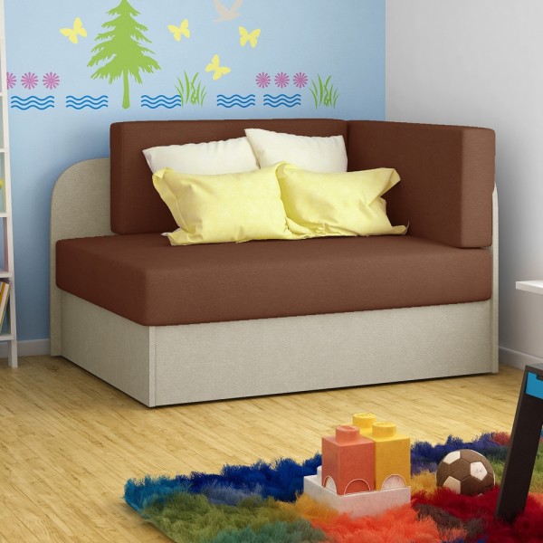 Canapé convertible 2 places moderne en tissu Marron et beige, coffre, ROSEN