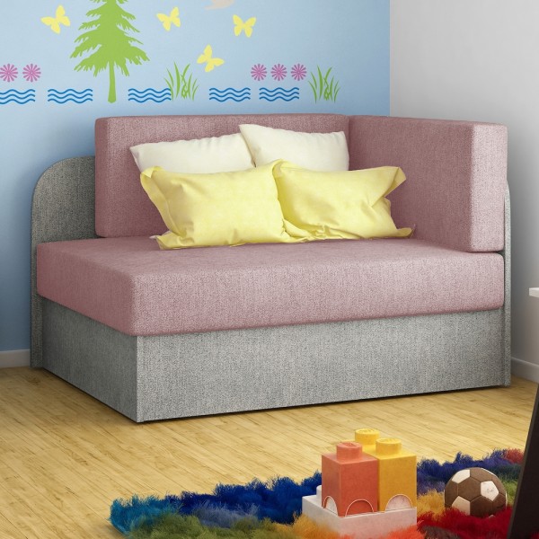 Canapé convertible 2 places moderne en tissu rose / gris, coffre, ROSEN