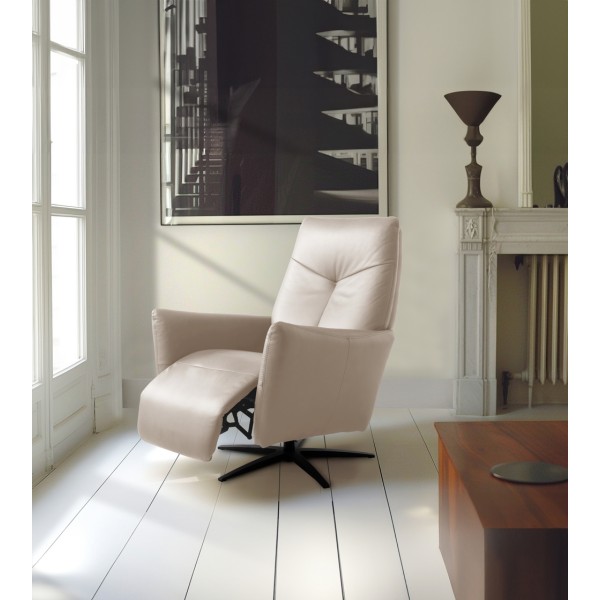 Fauteuil relax électrique en 100% tout cuir épais luxe italien, couleur ice, CLAUDIO, 2 moteurs