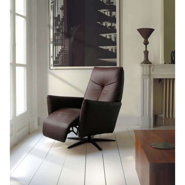 Fauteuil relax électrique en 100% tout cuir épais luxe italien, chocolat, CLAUDIO, 2 moteurs