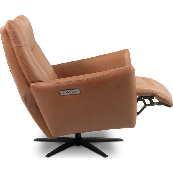 Fauteuil relax électrique en 100% tout cuir épais luxe italien, cognac, CLAUDIO, 2 moteurs