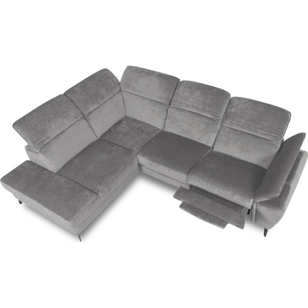 Canapé d'angle avec relax électrique tissu bouclette sensation velours, 5/6 places SINATRA, gris, angle gauche
