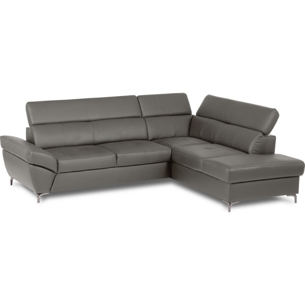 Canapé d'angle convertible en cuir italien luxe 5 places, MEMEZO, coffre, gris foncé, angle droit