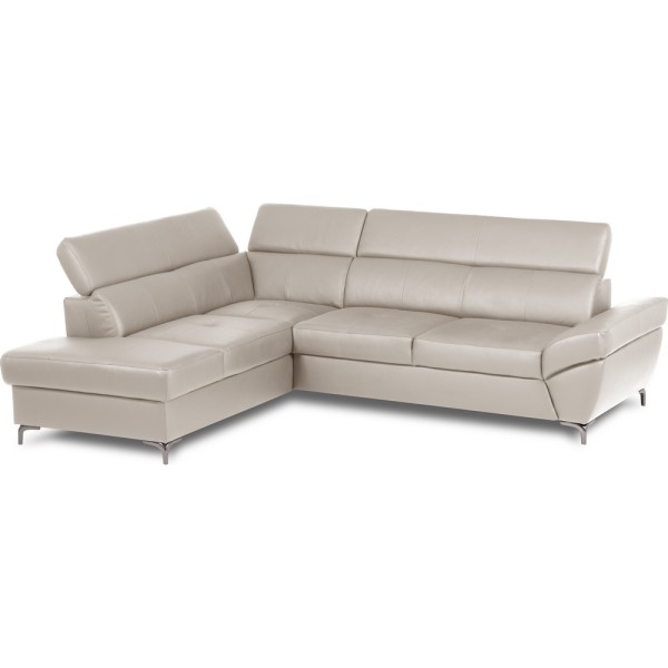 Canapé d'angle convertible en cuir italien luxe 5 places, MEMEZO, coffre, BEIGE, angle gauche