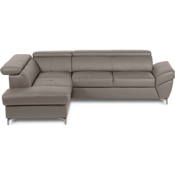 Canapé d'angle convertible en cuir italien luxe 5 places, MEMEZO, coffre, taupe, angle gauche
