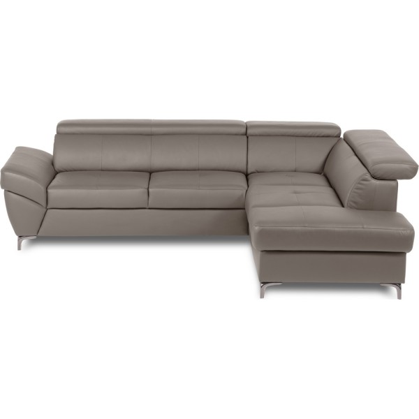 Canapé d'angle convertible en cuir italien luxe 5 places, MEMEZO, coffre, taupe, angle droit