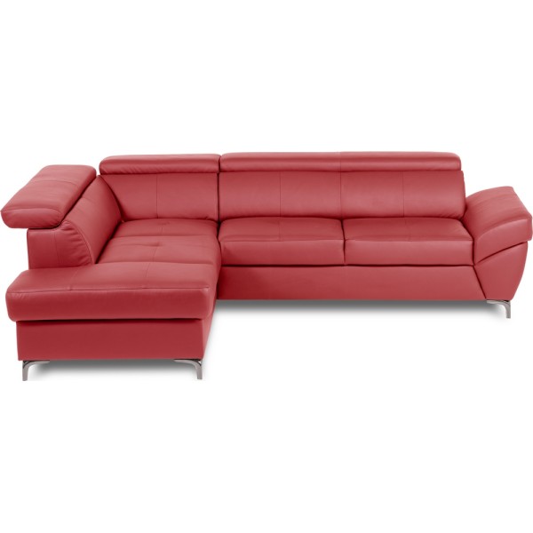 Canapé d'angle convertible en cuir italien luxe 5 places, MEMEZO, coffre, rouge foncé, angle gauche