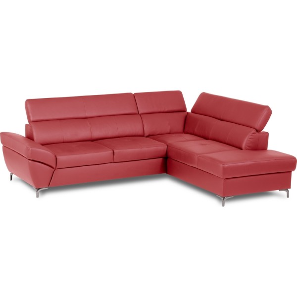 Canapé d'angle convertible en cuir italien luxe 5 places, MEMEZO, coffre, rouge foncé, angle droit