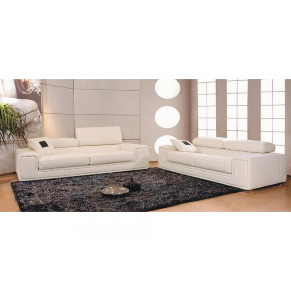 Ensemble GENEVA 2 pièces: canapé 3 places + 2 places en cuir luxe italien vachette, blanc