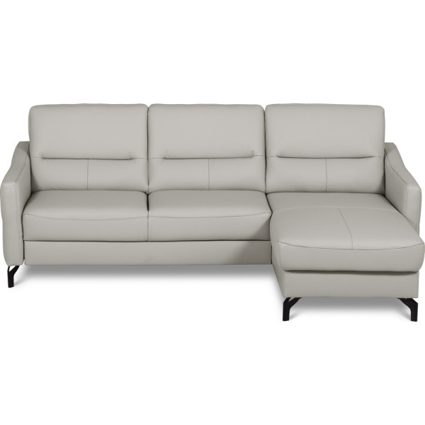 Canapé d'angle convertible en cuir italien luxe 5 places, FARINI, coffre, gris clair, angle droit