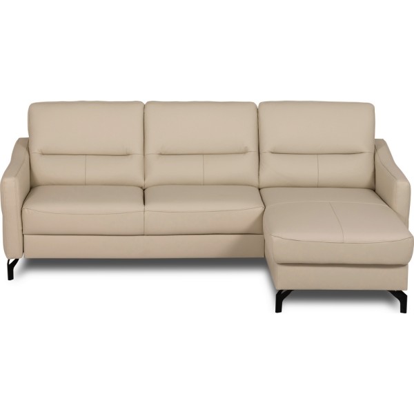 Canapé d'angle convertible en cuir italien luxe 5 places, FARINI, coffre, BEIGE, angle droit