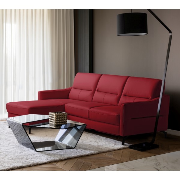 Canapé d'angle convertible en cuir italien luxe 5 places, FARINI, coffre, rouge, angle gauche
