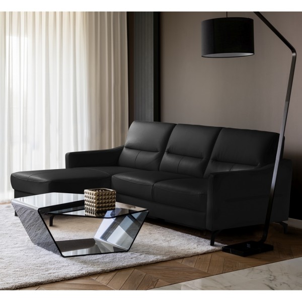 Canapé d'angle convertible en cuir italien luxe 5 places, FARINI, coffre, NOIR, angle gauche