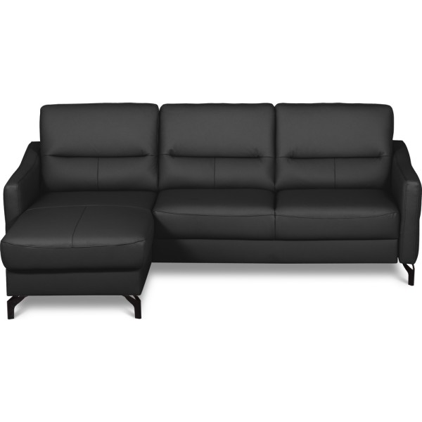 Canapé d'angle convertible en cuir italien luxe 5 places, FARINI, coffre, NOIR, angle gauche