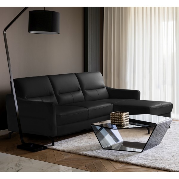 Canapé d'angle convertible en cuir italien luxe 5 places, FARINI, coffre, noir, angle droit