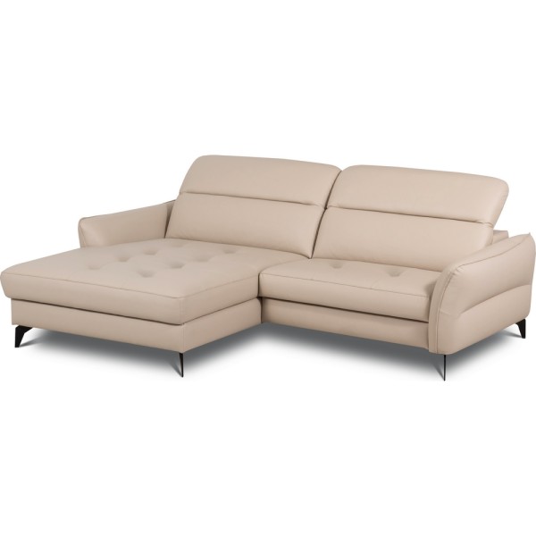 Canapé d'angle convertible en cuir italien luxe 5 places, MANZONI, coffre, beige, angle gauche