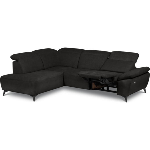 Canapé d'angle avec relax électrique en tissu Bellagio, noir, angle gauche
