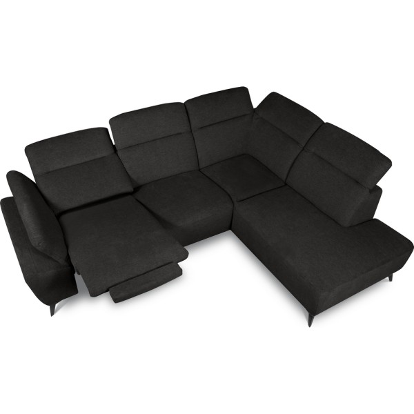 Canapé d'angle avec relax électrique en tissu Bellagio, noir, angle droit