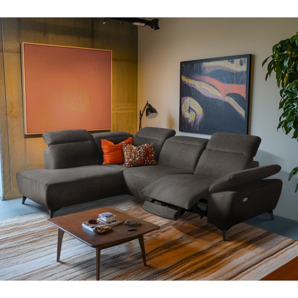 Canapé d'angle avec relax électrique en tissu Bellagio, marron foncé, angle gauche