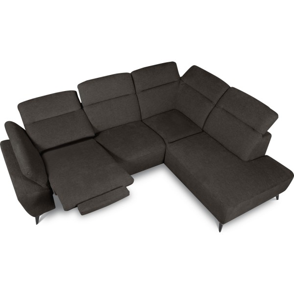 Canapé d'angle avec relax électrique en tissu Bellagio, marron foncé, angle droit