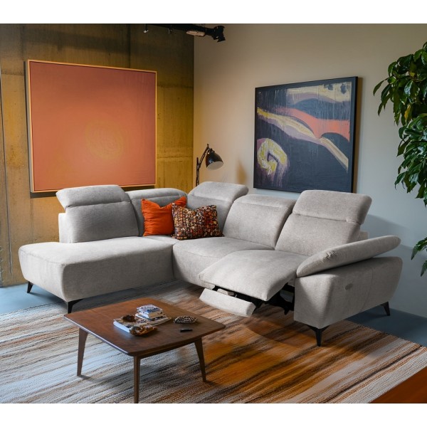 Canapé d'angle avec relax électrique en tissu Bellagio, gris, angle gauche