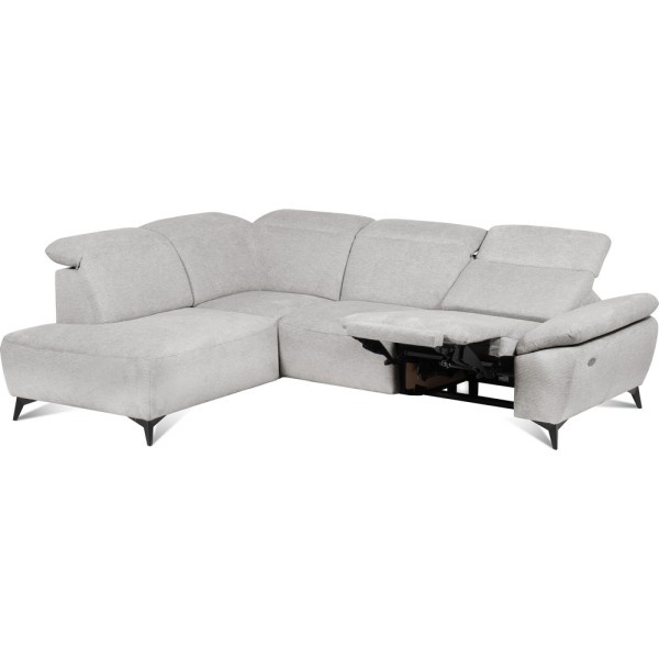 Canapé d'angle avec relax électrique en tissu Bellagio, gris, angle gauche
