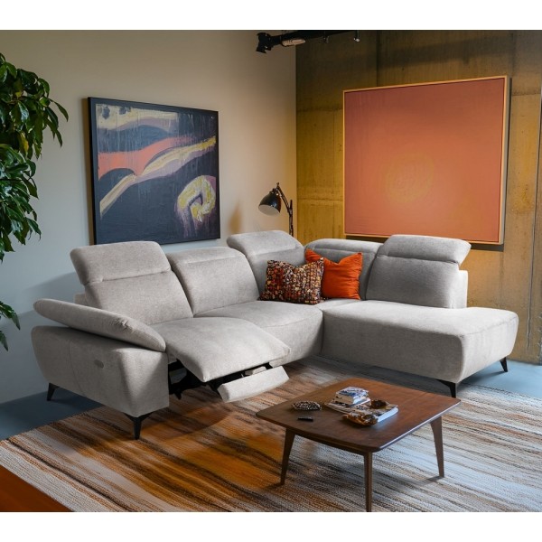 Canapé d'angle avec relax électrique en tissu Bellagio, gris, angle droit