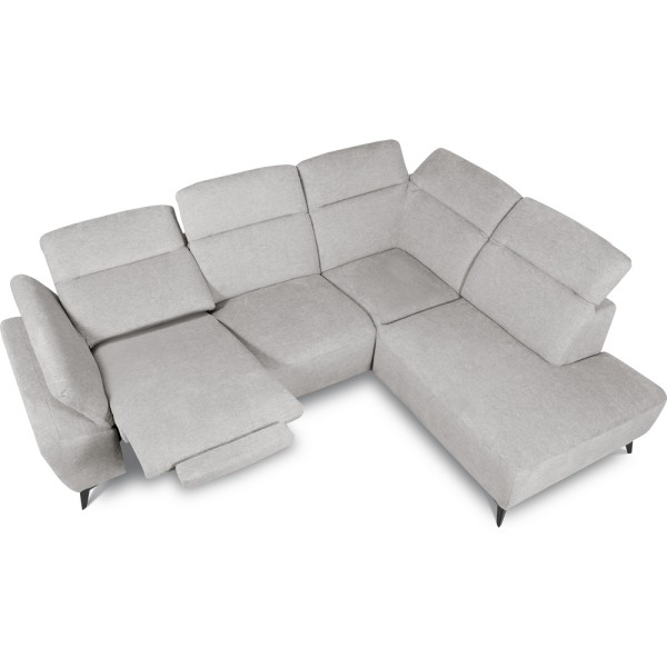 Canapé d'angle avec relax électrique en tissu Bellagio, gris, angle droit