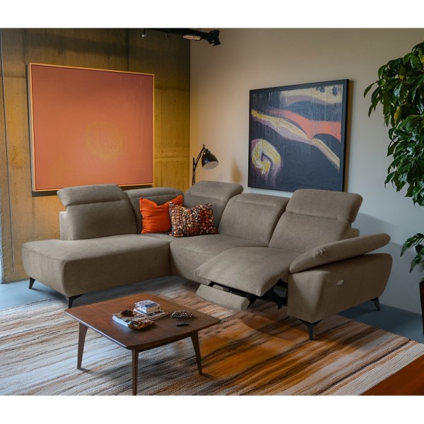 Canapé d'angle avec relax électrique en tissu Bellagio, taupe, angle gauche