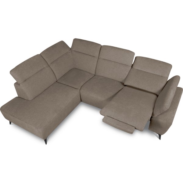 Canapé d'angle avec relax électrique en tissu Bellagio, taupe, angle gauche