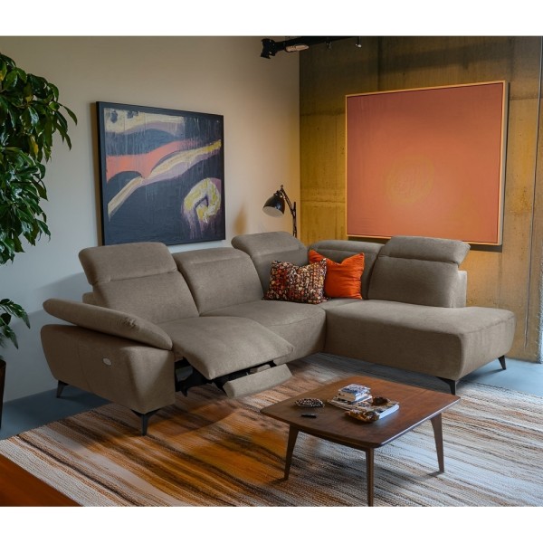 Canapé d'angle avec relax électrique en tissu Bellagio, taupe, angle droit