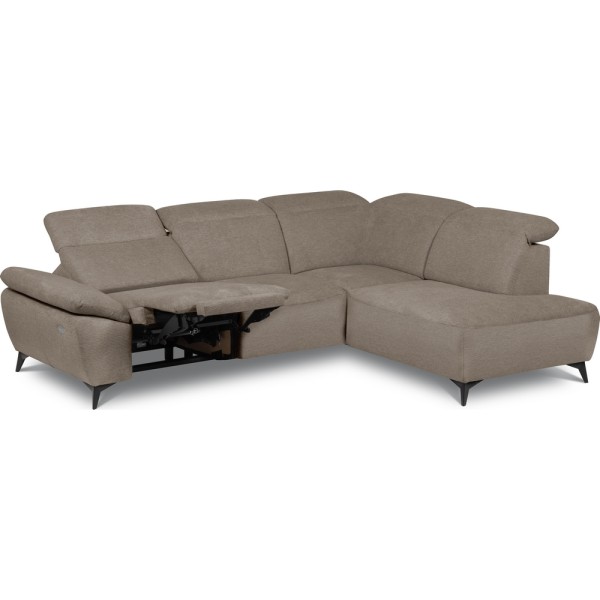 Canapé d'angle avec relax électrique en tissu Bellagio, taupe, angle droit